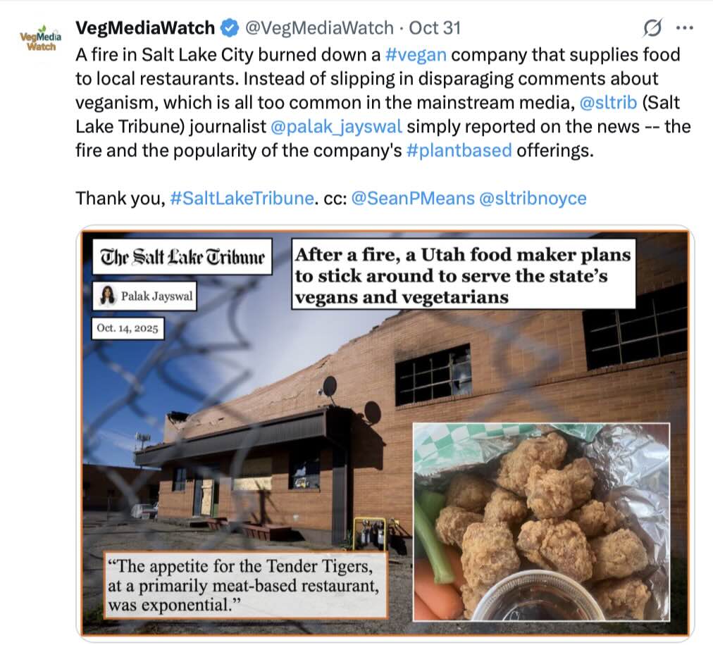 The Salt Lake Tribune reported on a fire at a manufacturing facility that produces popular vegan foods that are served at restaurants throughout the city.
