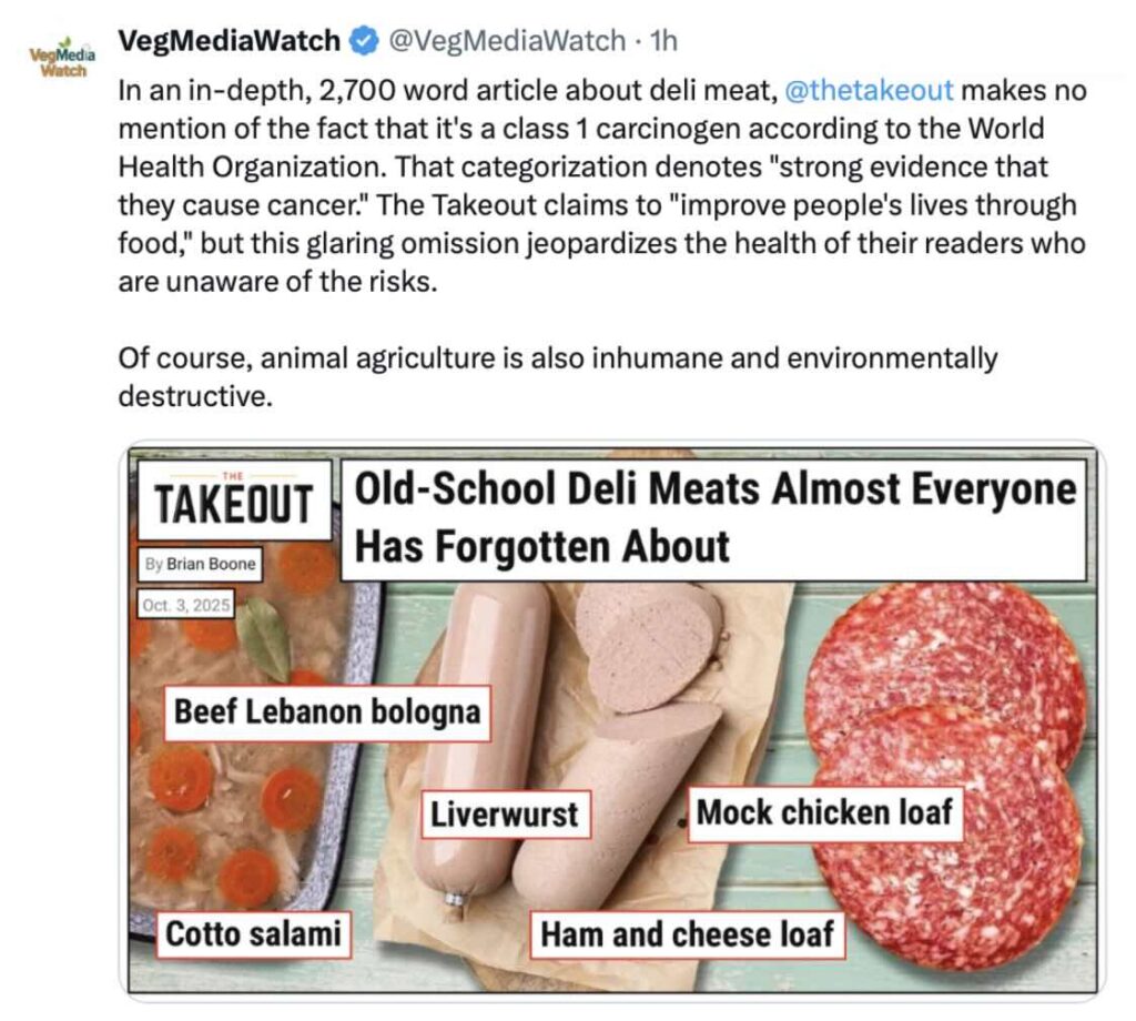 The TakeOut promotes deli meat, which is a class 1 carcinogen according to the WHO